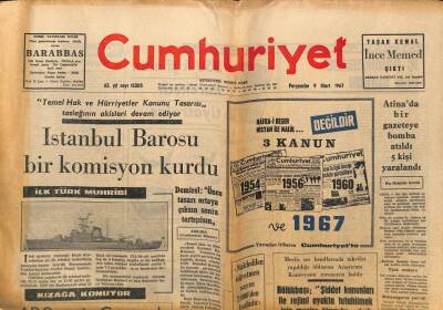 Cumhuriyet Gazetesi 9 Mart 1967 - İstanbul Barosu Bir Komisyon Kurdu GZ88379 - 1