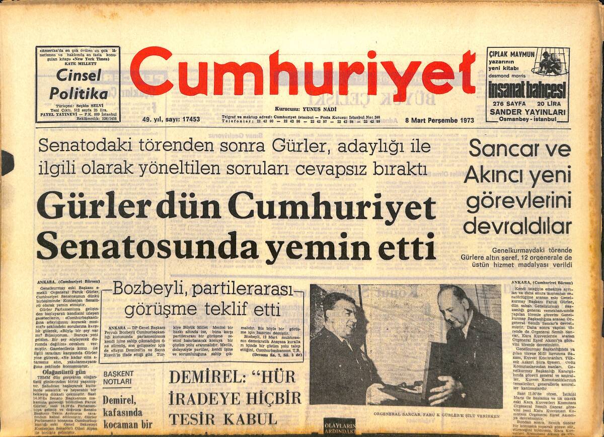 Cumhuriyet Gazetesi 9 Mart 1973 - Trabzon Ve Akçaabat Tütün Piyasaları Açıldı - Kaddafi Arap Liderlerini Suçladı GZ143577 - 1