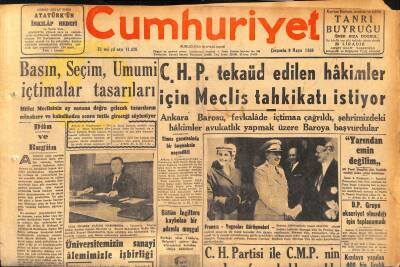 Cumhuriyet Gazetesi 9 Mayıs 1956 - Trakyada Tabii Gaz Araştırmaları - C.H.P. Tekaüd Edilen Hakimler İçin Meclis Tahkikatı İstiyor GZ119783 - 1