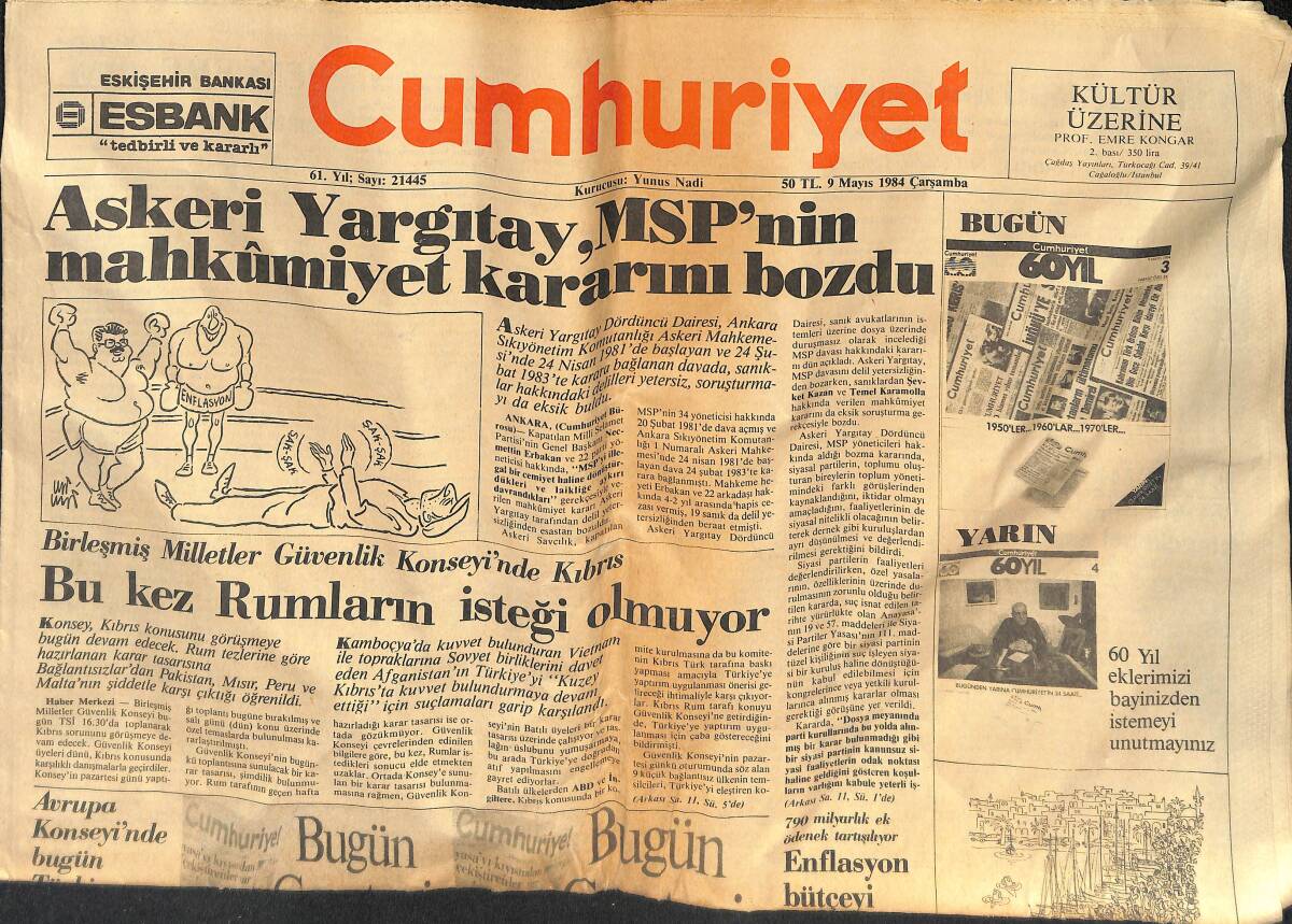 Cumhuriyet Gazetesi 9 Mayıs 1984 - Baba Hakkı Anlatıyor 