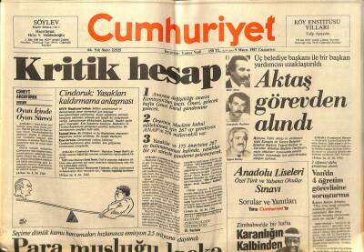 Cumhuriyet Gazetesi - 9 Mayıs 1987 - Tahir Aktaş Görevden Alındı GZ99607 - 1