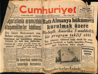 Cumhuriyet Gazetesi 9 Nisan 1948 - Batı Almanya Hükümeti Kurulmak Üzere GZ69709 - 2