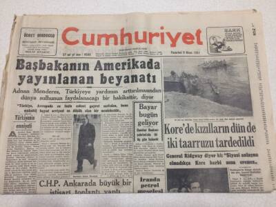 Cumhuriyet Gazetesi 9 Nisan 1951 - Başbakanın Amerikada Yayınlanan Beyanatı GZ52606 - 1