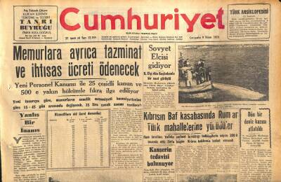 Cumhuriyet Gazetesi 9 Nisan 1958 - Kanserin Tedavisi Bulunuyor - Sovyet Elçisi Gidiyor GZ120504 - 1