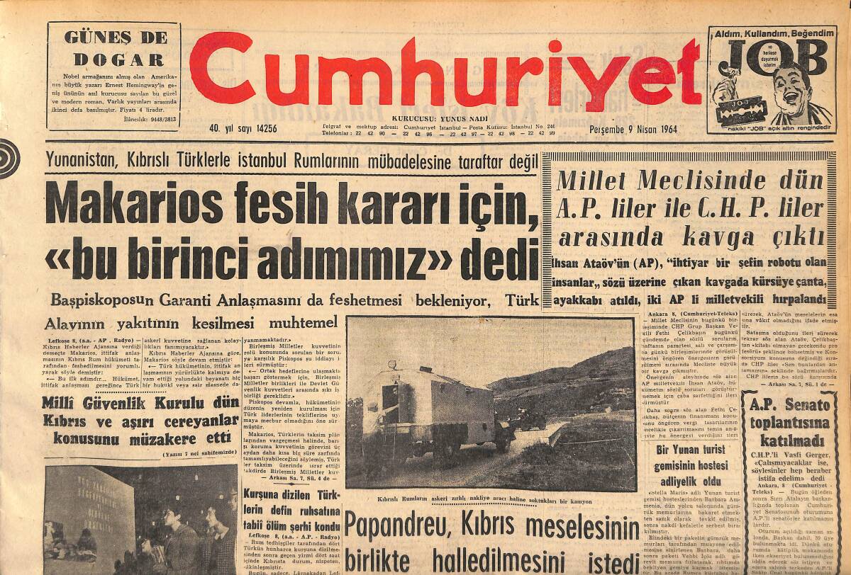 Cumhuriyet Gazetesi 9 Nisan 1964 - Amerikadan 70 Milyon Dolar Kredi Alıyoruz - AP Senato Toplantısına Katılmadı GZ160419 - 1
