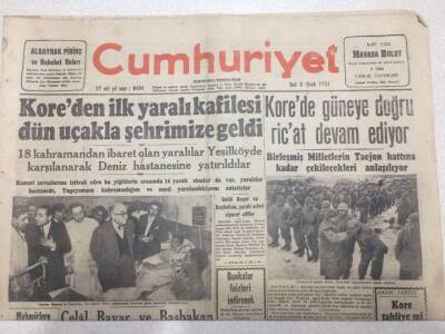 Cumhuriyet Gazetesi 9 Ocak 1951 - Korede İlk Yaralı Kafilesi Geldi GZ52657 - 1