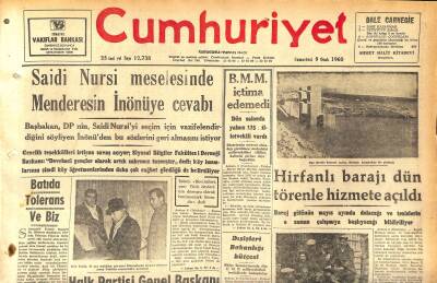Cumhuriyet Gazetesi 9 Ocak 1960 - Hirfanlı Barajı Dün Törenle Hizmete Açıldı - Tedavüldeki Para 123 Milyon Lira Arttı GZ119956 - 1