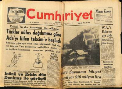 Cumhuriyet Gazetesi 9 Ocak 1964 - İnönü Ve Erkin Dün Denktaş İle Görüştü GZ76026 - 1