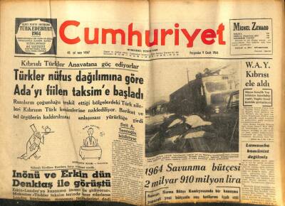 Cumhuriyet Gazetesi - 9 Ocak 1964 - Kıbrıslı Türkler Anavatanına Göç Ediyor GZ99561 - 1