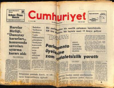 Cumhuriyet Gazetesi 9 Ocak 1977 - Parlamento Üyelerine Zam Adaletsizlik Yarattı GZ69871 - 1