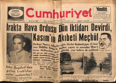 Cumhuriyet Gazetesi 9 Şubat 1963 - Irakta Hava Ordusu Dün İktidarı Devirdi , Kasımın Akıbeti Meçhul GZ70160 - 1