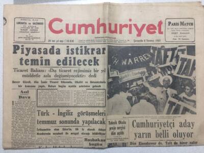 Cumhuriyet Gazetesi 9 Temmuz 1952 - Piyasada İstikrar Temin Edilecek GZ52481 - 1