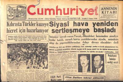 Cumhuriyet Gazetesi 9 Temmuz 1958 - Kocaeli Köylerini Dün Sular Bastı - Kıbrısta Türkler Kuzeye Hicret İçin Hazırlanıyor GZ120186 - 1