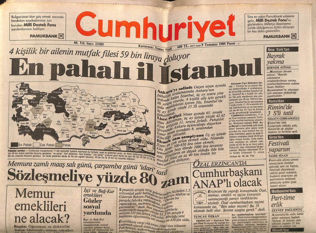 Cumhuriyet Gazetesi 9 Temmuz 1989 - DYP Sadece Konuşuyor - Cumhurbaşkanı ANAP'lı Olacak GZ151894 - 1