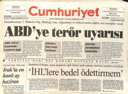 Cumhuriyet Gazetesi 9 Temmuz 2004 - ABD'ye Terör Uyarısı - Irak'ta En Kanlı Ay Haziran GZ3311 - Gökçekoleksiyon