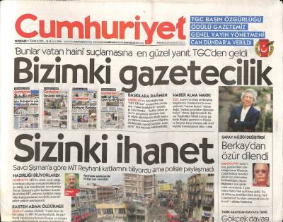 Cumhuriyet Gazetesi 9 Temmuz 2015 - Tarık Akandan Davaya Tepki , Gökçek Davası Reklam Amaçlı GZ94565 - 1