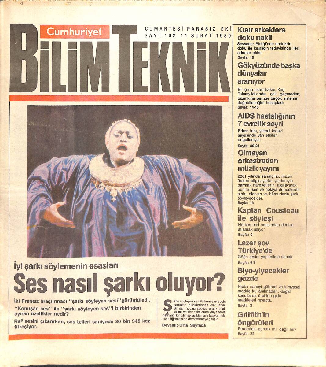Cumhuriyet Gazetesi Bilim Teknik Eki 11 Şubat 1989 - Ses Nasıl Şarkı Oluyor? - Nuh'un Gemi'sindeki Son Hayvanlar GZ137425 - 1