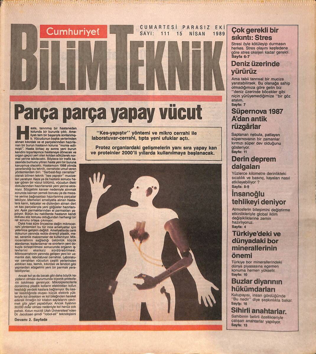 Cumhuriyet Gazetesi Bilim Teknik Eki 15 Nisan 1989 - Türkiye'deki Ve Dünya'daki Bor Minerallerinin Önemi - Sihirli Anahtarlar GZ137325 - 1