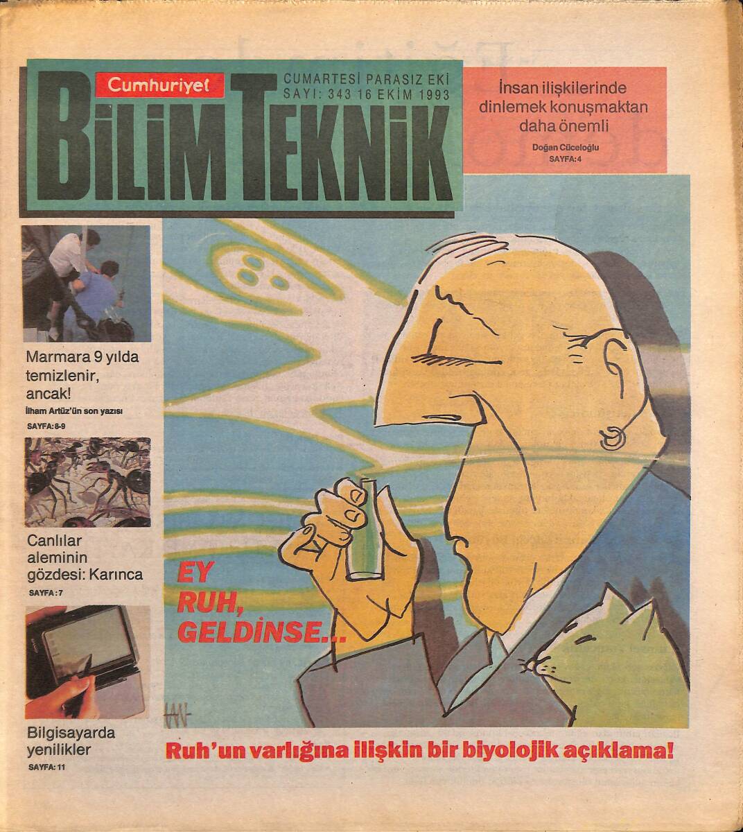 Cumhuriyet Gazetesi Bilim Teknik Eki 16 Ekim 1993 - Marmara 9 Yılda Temizlenir Ancak - Bilgisayarda Yenilikler GZ155565 - 1