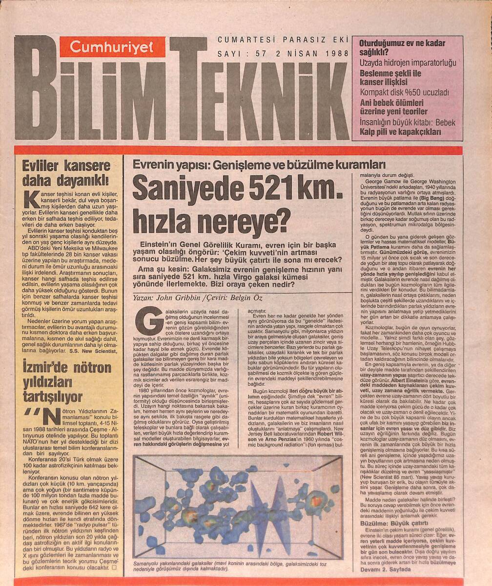 Cumhuriyet Gazetesi Bilim Teknik Eki 2 Nisan 1988 - Evliler Kansere Daha Dayanıklı - İnsanlığın Büyük Kitabı Bebek GZ137458 - 1