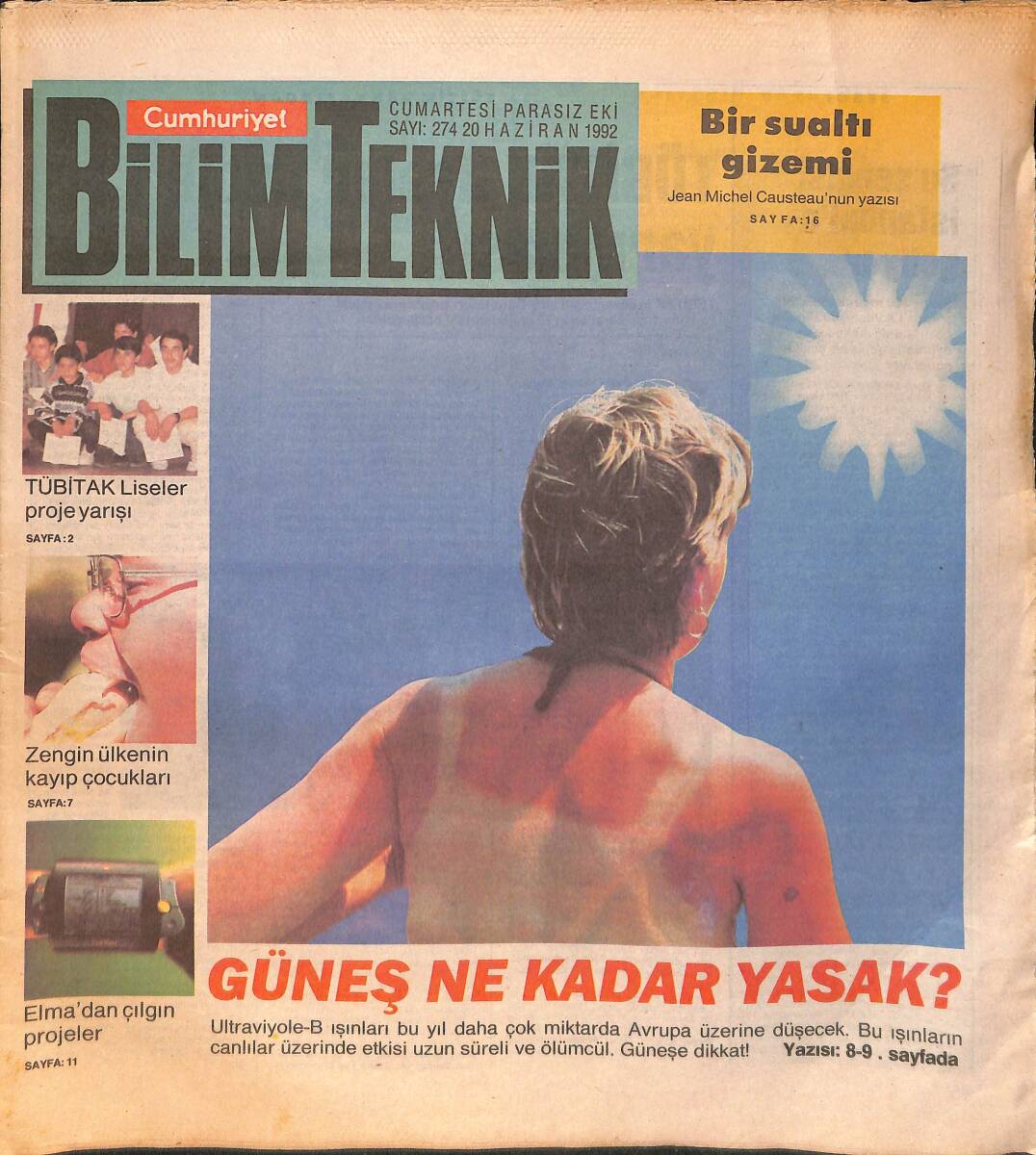 Cumhuriyet Gazetesi Bilim Teknik Eki 20 Haziran 1992 Sayı:274 GZ154529 - 1