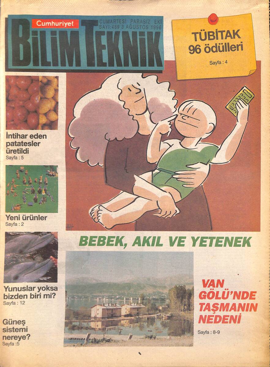 Cumhuriyet Gazetesi Bilim Teknik Eki 3 Ağustos 1996 - Van Gölü'nde Taşmanın Nedeni - Güneş Sistemi Nereye ? GZ155732 - 1