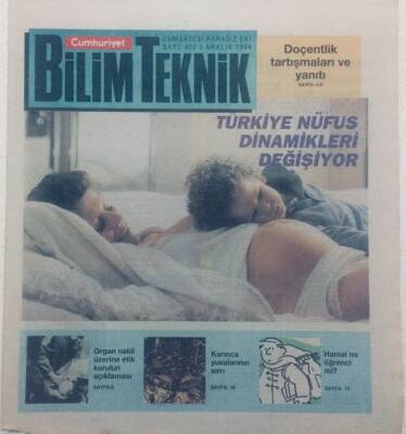 Cumhuriyet Gazetesi Bilim Teknik Eki - 3 Aralık 1994 - Türkiye Nüfus Dinamikleri Değişiyor GZ46618 - 1