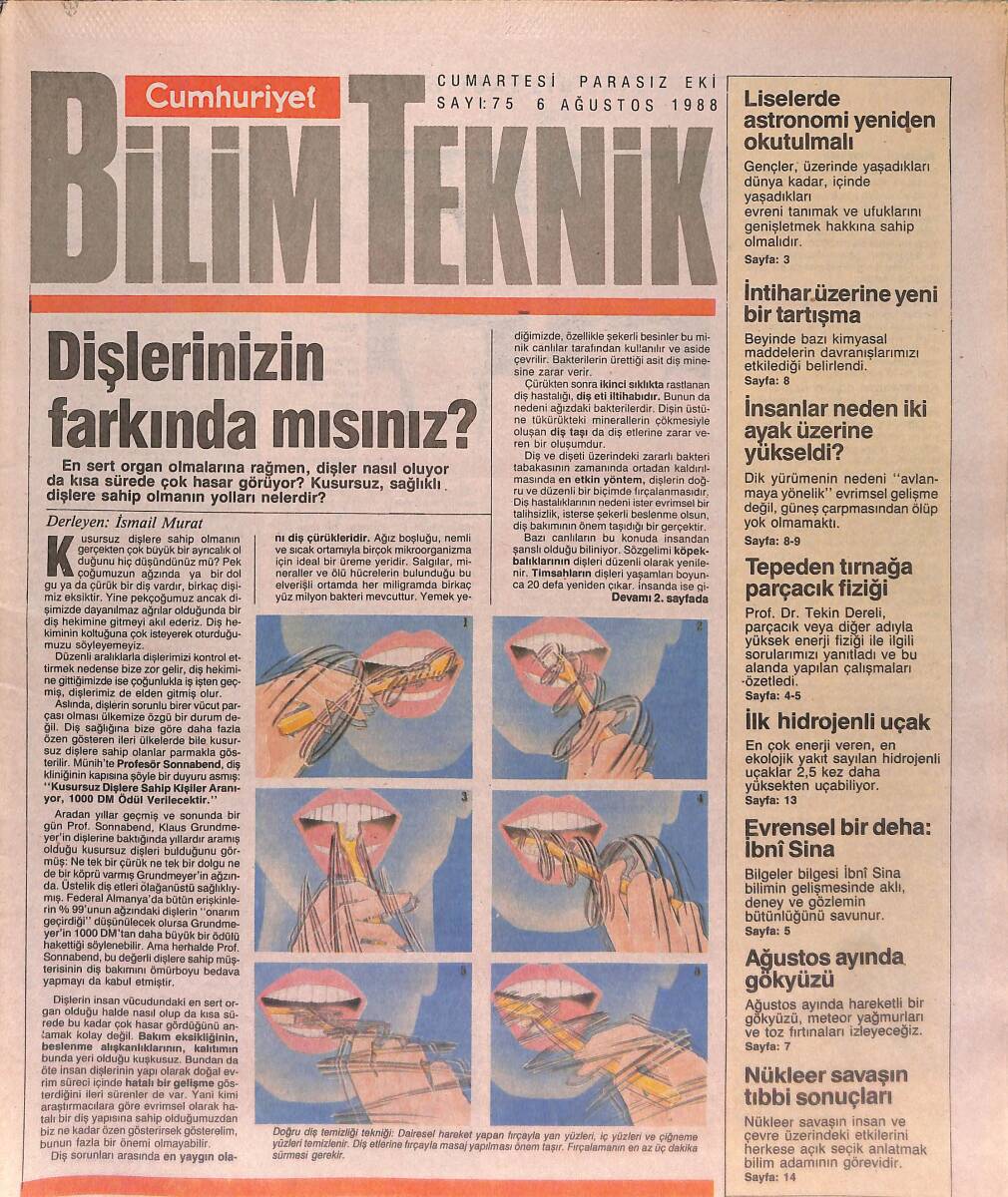 Cumhuriyet Gazetesi Bilim Teknik Eki 6 Ağustos 1988 - Nükleer Savaşın Tıbbi Sorunları - Sibernetikle İlgili Son Söz GZ137444 - 1