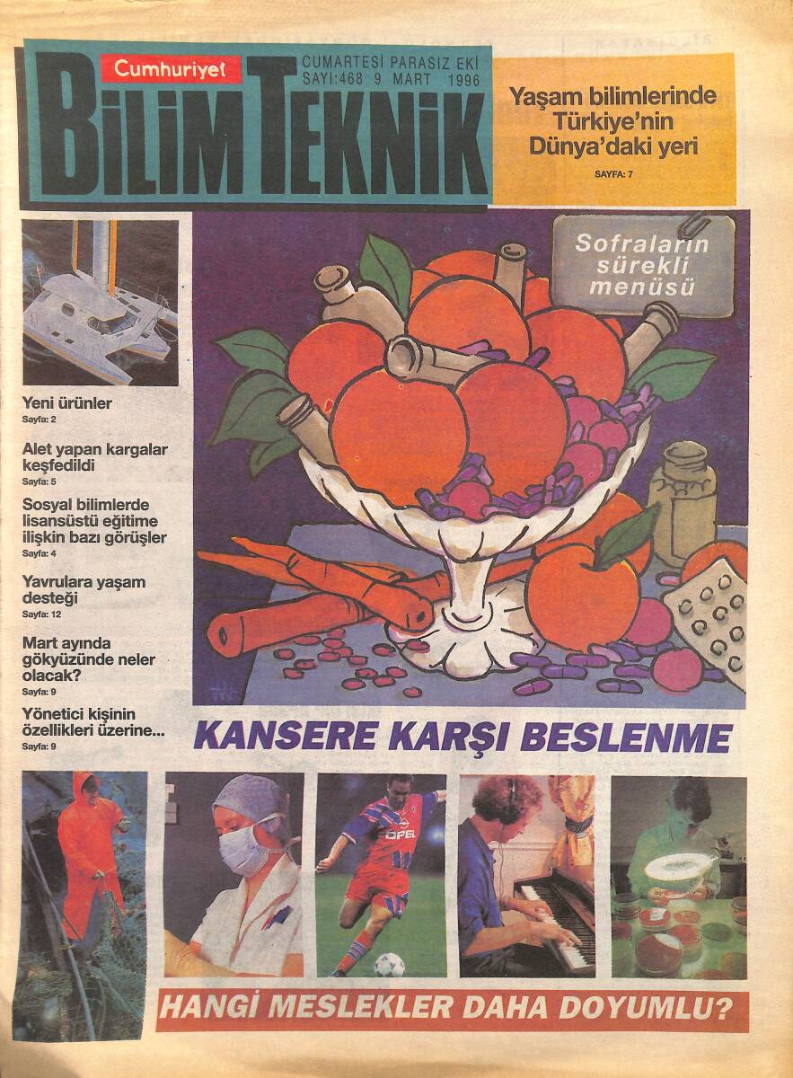 Cumhuriyet Gazetesi Bilim Teknik Eki 9 Mart 1996 - Yaşam Bilimlerinde Türkiye'nin Dünya'daki Yeri GZ155744 - 1