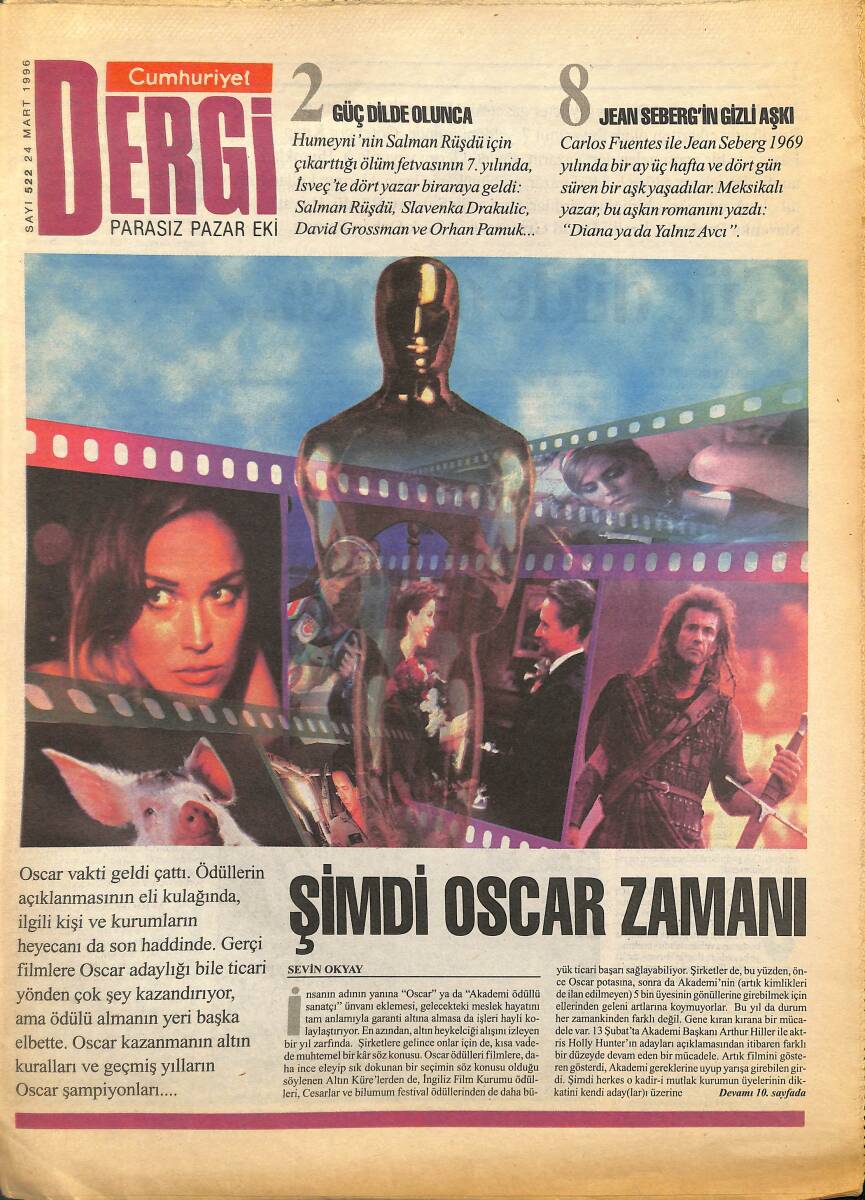 Cumhuriyet Gazetesi Dergi Eki 22 Mart 1996 - Şimdi Oscar Zamanı - Jean Seberg'in Gizli Aşkı GZ155684 - 1