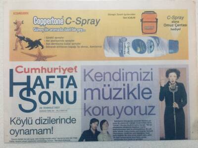 Cumhuriyet Gazetesi Hafta Sonu Eki - 28 Temmuz 2007 - Doğa RutkayKöylü Dizilerinde Oynamam GZ46597 - 1