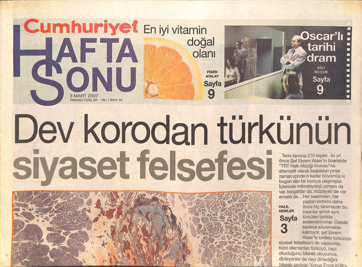 Cumhuriyet Gazetesi Hafta Sonu Eki 3 Mart 2007 GZ159103 - 1