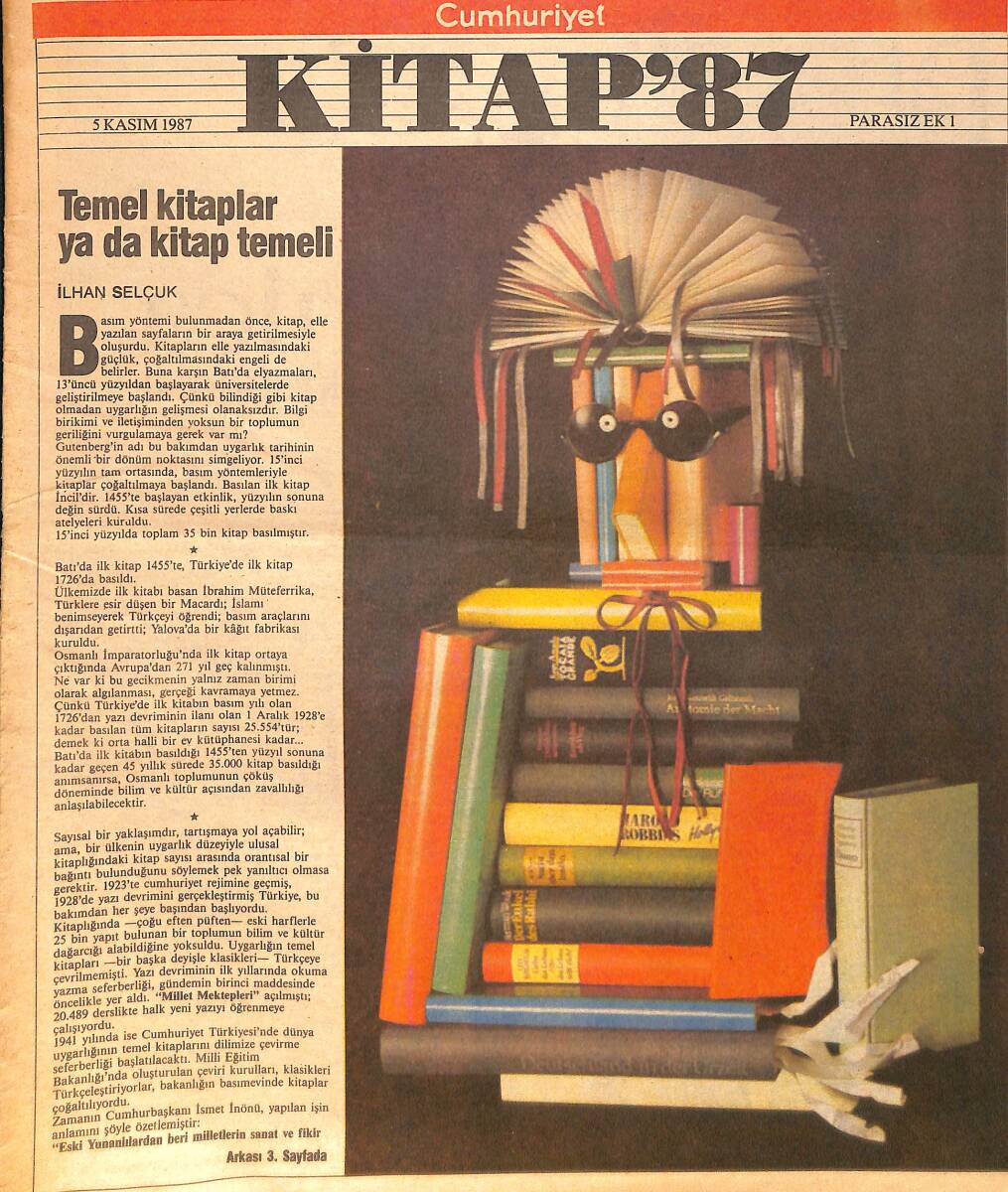 Cumhuriyet Gazetesi Kitap 87 Eki 5 Kasım 1987 - Temel Kitaplar Ya da Kitap Temeli GZ154523 - 1