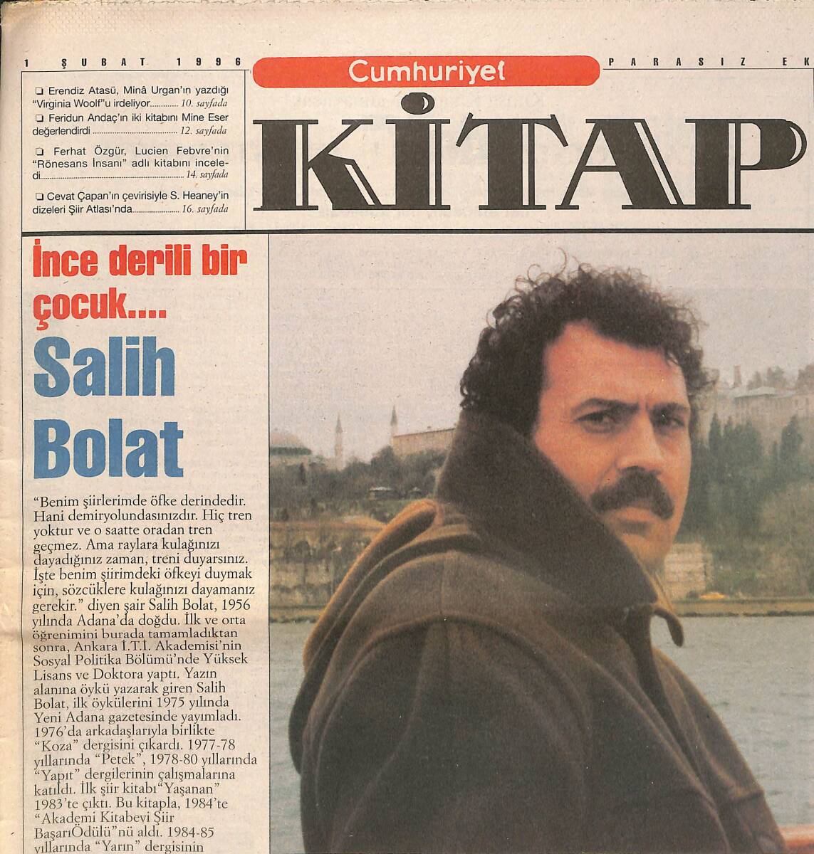 Cumhuriyet Gazetesi Kitap Eki 1 Şubat 1996 - İnce Derili Bir Çocuk... Salih Bolat - Hikmet Çetinkaya'dan Karanlık Güçlere Karşı Bir Kılavuz GZ137623 - 1
