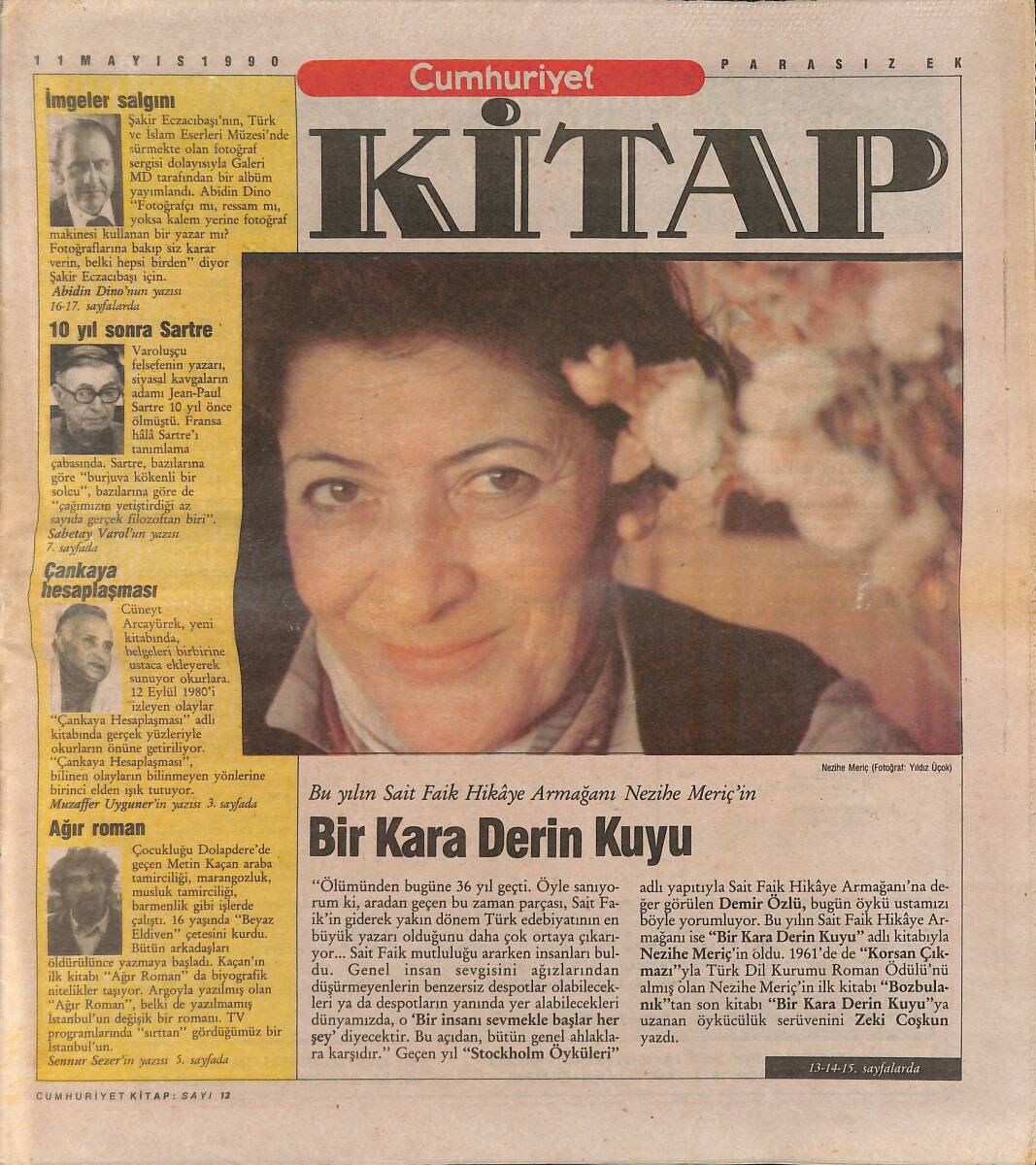Cumhuriyet Gazetesi Kitap Eki 11 Mayıs 1990 - Bu Yılın Sait Faik Hikaye Armağanı Nezibe Meriç'in - 10 Yıl Sonra Santre GZ137521 - 1