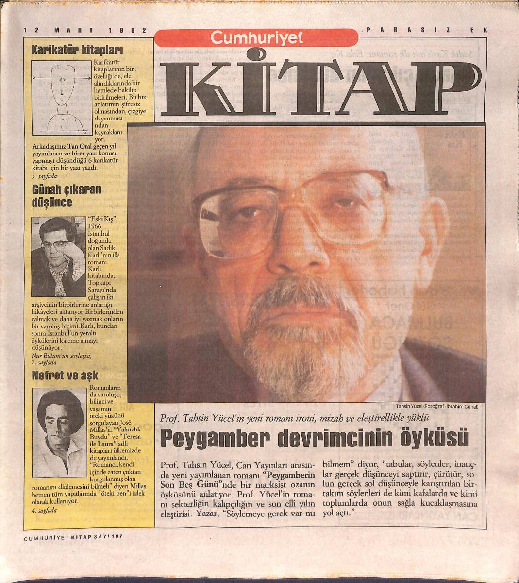 Cumhuriyet Gazetesi Kitap Eki 12 Mart 1992 - Peygamber Devrimcinin Öyküsü - Günah Çıkaran Düşünce GZ137395 - 1