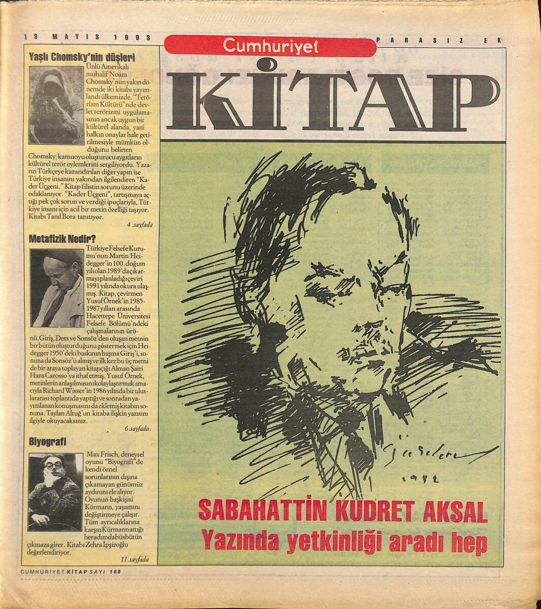 Cumhuriyet Gazetesi Kitap Eki 13 Mayıs 1993 - Sabahattin Kudret Aksal Yazında Yetkinliği Aradı Hep GZ155629 - 1