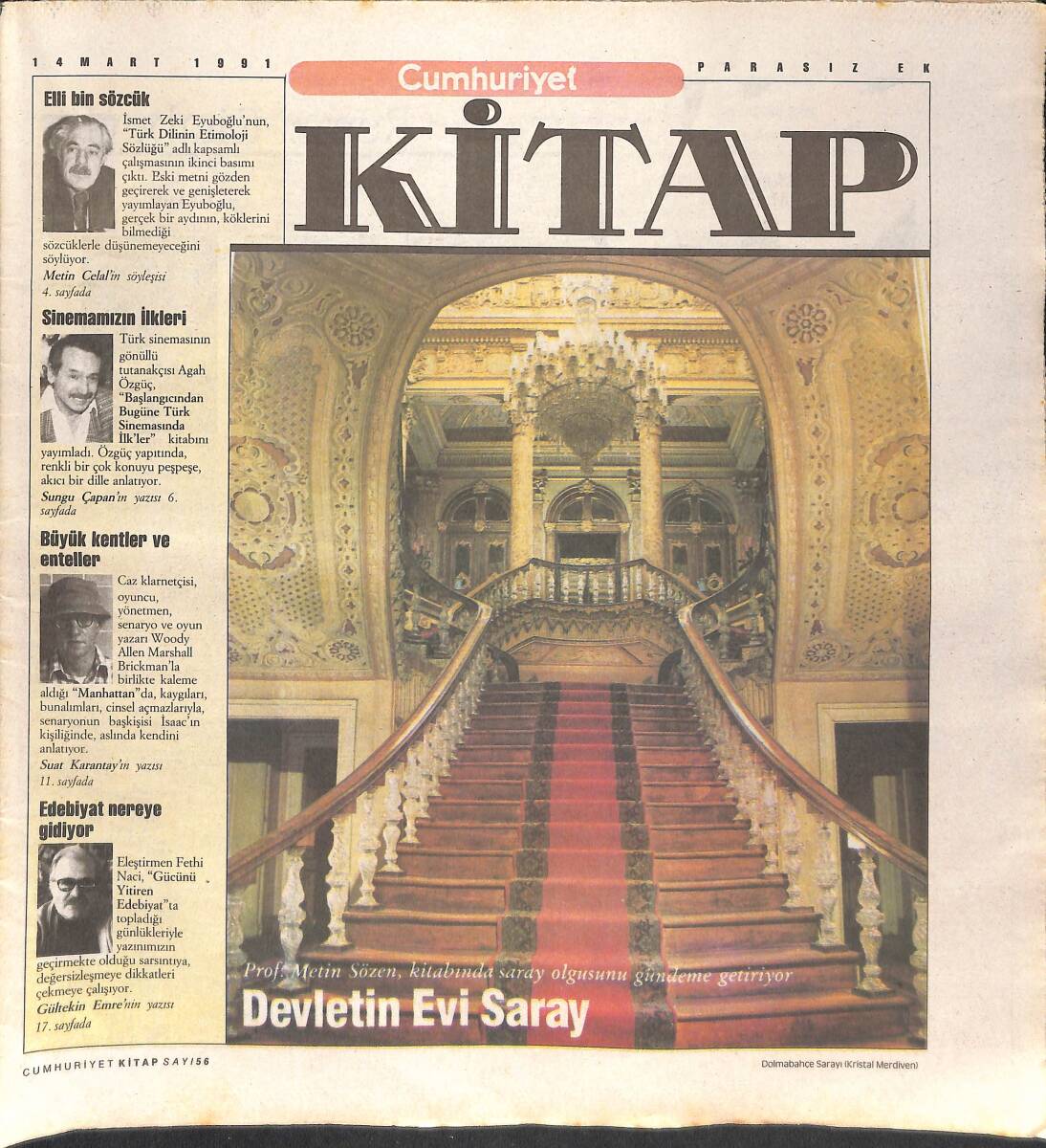 Cumhuriyet Gazetesi Kitap Eki 14 Mart 1991 - Devletin Evi Saray - Edebiyat Nereye Gidiyor GZ137487 - 1