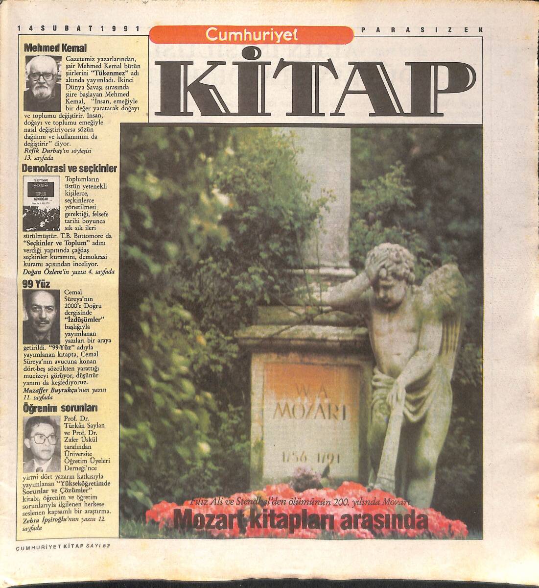 Cumhuriyet Gazetesi Kitap Eki 14 Şubat 1991 - Filiz Ali Ve Stendhal'den Ölümünün 200. Yılında Mozart Kitapları Arasında - Özgür Ve Eleştirel Düşünme GZ137491 - 1