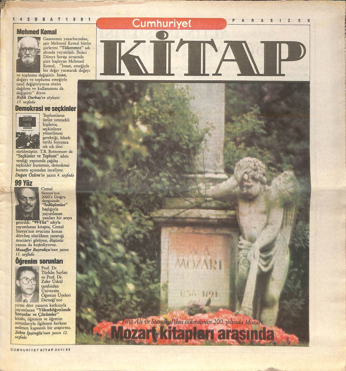 Cumhuriyet Gazetesi Kitap Eki 14 Şubat 1991 - Tek Parmak Mozart - Korkunun Kralı - Şiir Sözün Artı Değeridir GZ137612 - 1