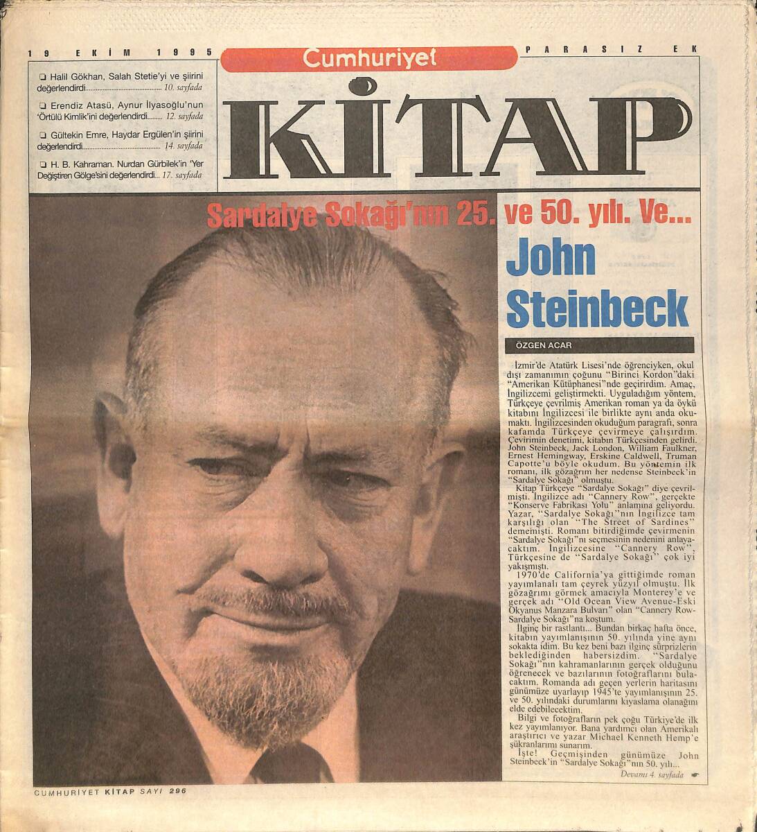 Cumhuriyet Gazetesi Kitap Eki 19 Ekim 1995 - Bir Tiyatro Dergisinin 65 Yılı - Batı'da Bir Arap , Doğu'da Bir Fransız GZ137631 - 1