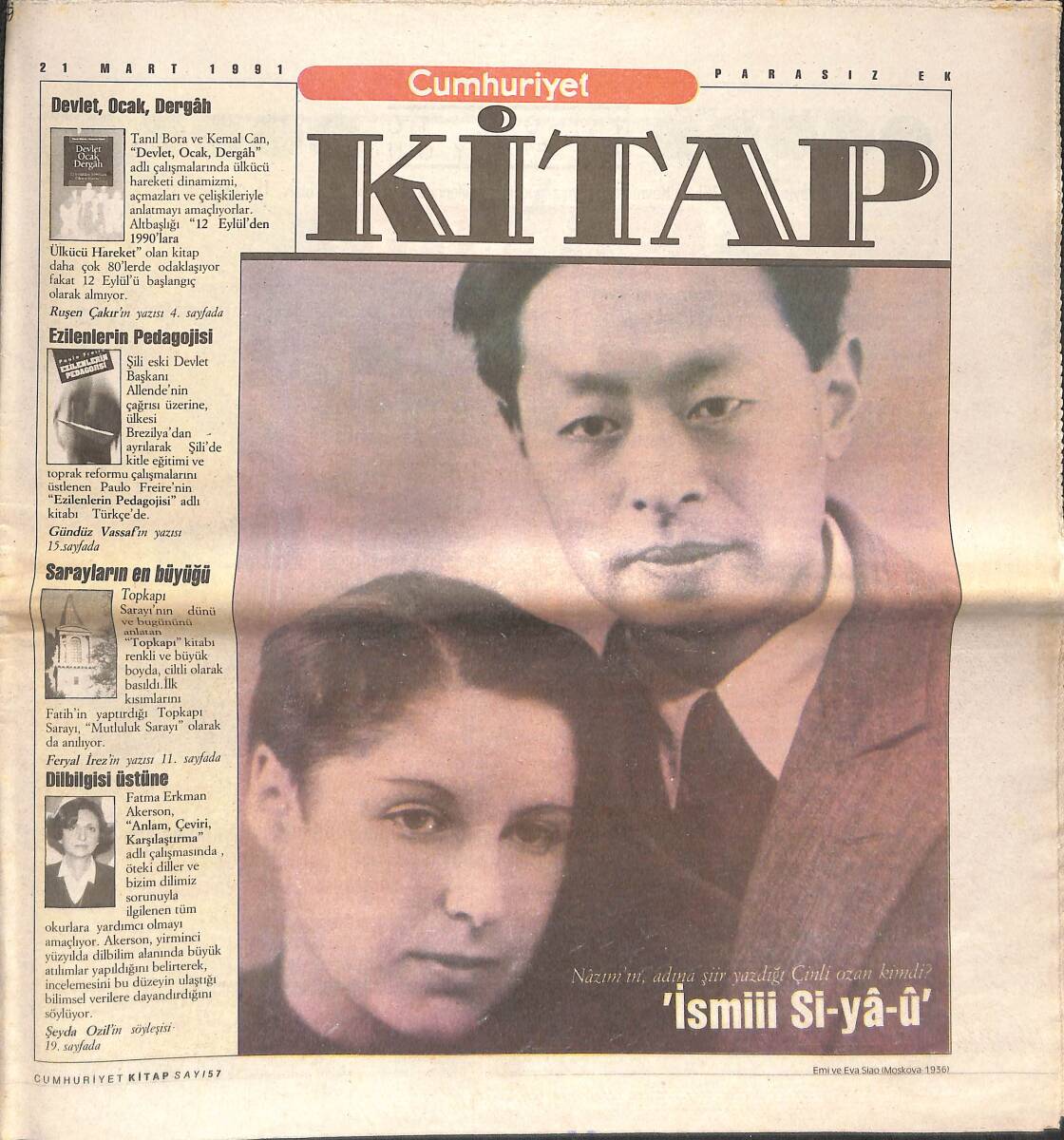Cumhuriyet Gazetesi Kitap Eki 21 Mart 1991 - Nazım'ın, Adına Şiir Yazdığı Çinli Ozan Kimdi - Şair Gibi Şiirler GZ137581 - 1