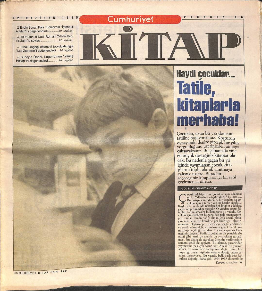 Cumhuriyet Gazetesi Kitap Eki 22 Haziran 1995 - Engin Sunar, Pars Tuğlacı'nın 