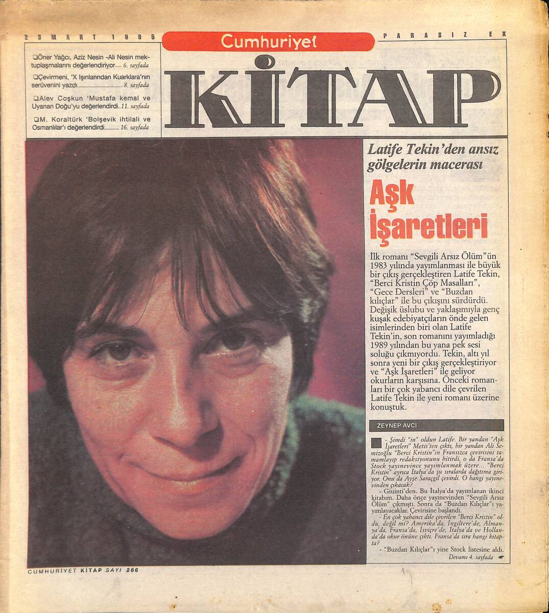 Cumhuriyet Gazetesi Kitap Eki 23 Mart 1995 - Latife Tekin'den Ansız Gölgelerin Macerası GZ155647 - 1