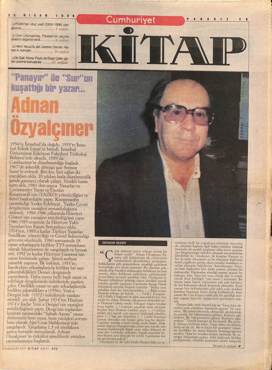 Cumhuriyet Gazetesi Kitap Eki 25 Nisan 1996 - 