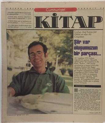 Cumhuriyet Gazetesi Kitap Eki 27 Nisan 1990 - Ceyhun Atıf Kansu Şiir Ödülünü Alan Ali Cengizkan Şiir Var Oluşumuzun Bir Parçası GZ16872 - 2