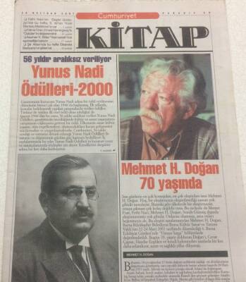 Cumhuriyet Gazetesi Kitap Eki 28 Haziran 2001 - Mehmet H. Doğan 70 Yaşında GZ48597 - 1