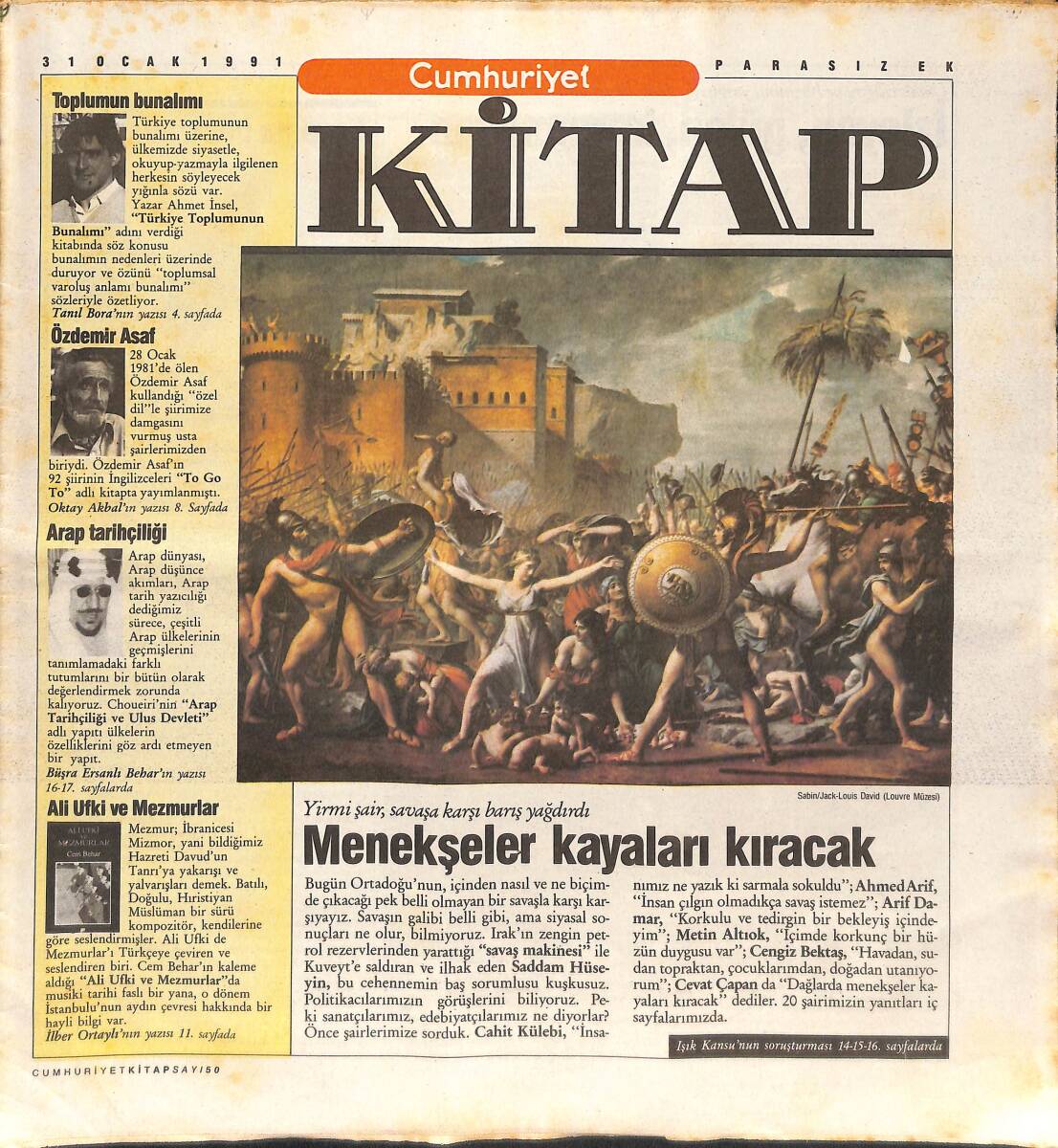 Cumhuriyet Gazetesi Kitap Eki 31 Ocak 1991 - Menekşeler Kayaları Kıracak - Uygarlık Ve Eğitim Üstüne GZ137493 - 1