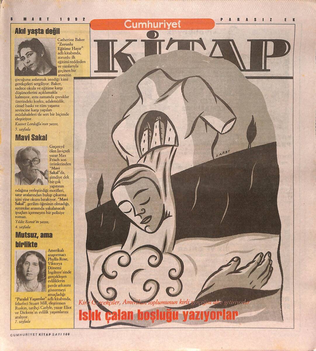 Cumhuriyet Gazetesi Kitap Eki 5 Mart 1992 - Kirli Gerçekçiler, Amerikan Toplumunun Kirli Gerçeğini Dile Getiriyor - Mavi Sakal GZ137394 - 1