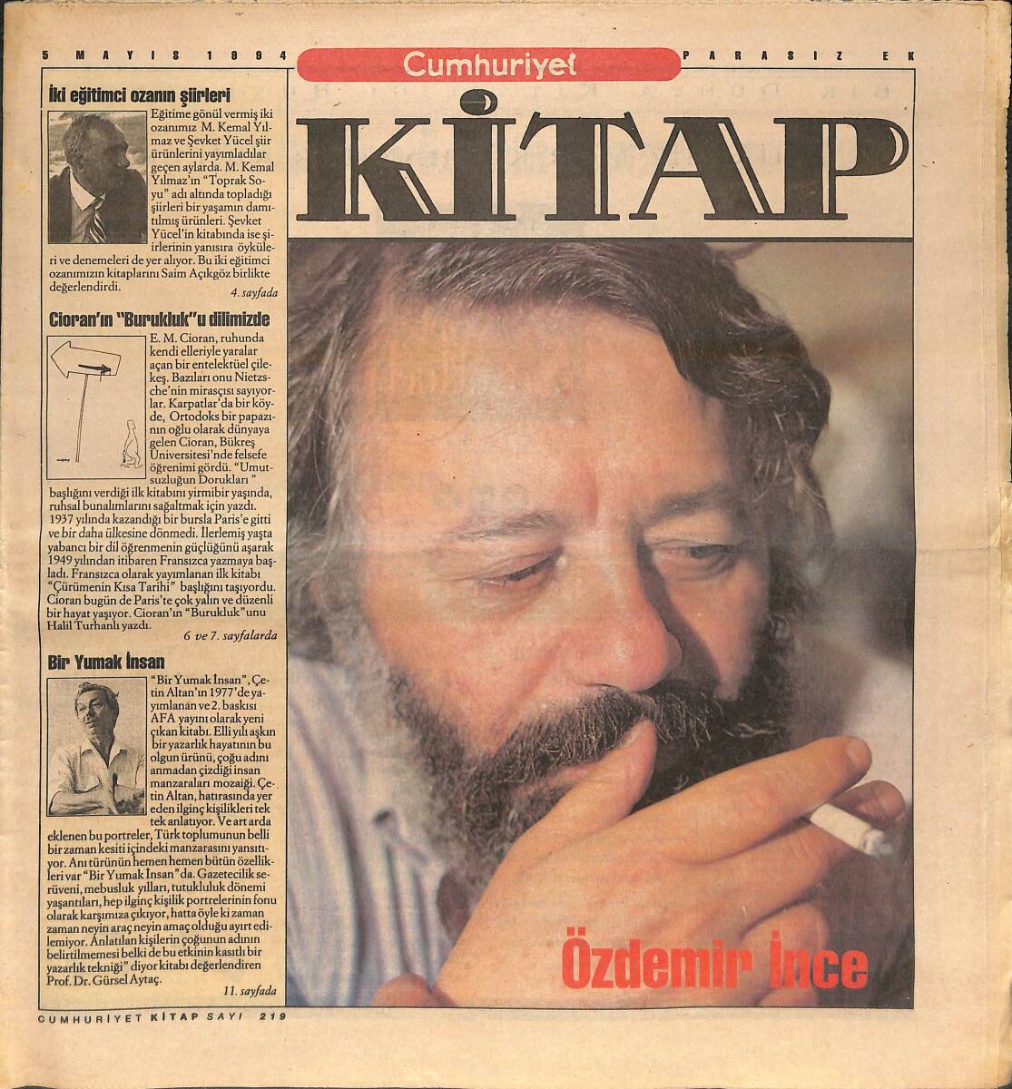 Cumhuriyet Gazetesi Kitap Eki 5 Mayıs 1994 - Kültürümüz İçin Özel Kazanım - İlk Eğitimci Ozan Ve Şiirleri GZ137606 - 1